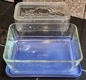 PYREX Covered Bakeware Dish And Ornate Glass Covered Butter Dish