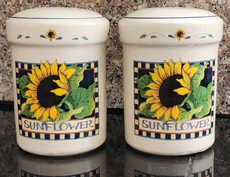 Set Of SUSAN WINGET Ceramic Sunflower Theme Salt And Pepper Shakers