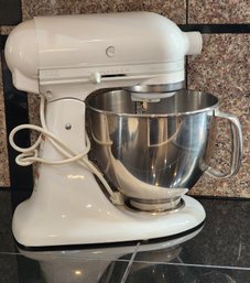 White KITCHENAID Artisan Food Mixer With Accessories And Original Mixing Bowl