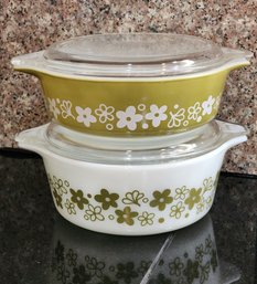 (2) Vintage PYREX Spring Blossom Pattern Covered Cookware Dishes