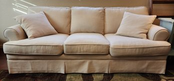 Large Full Size Cream Fabric 3 Cushion Low Profile Couch Sofa