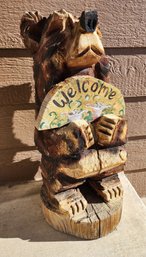 Large Carved Wooden Welcome Bear