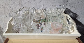 Large Assortment Of Glassware Selections With Christmas Serving Tray