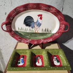 (2) Ceramic Serving Selections - Snack Tray And Platter