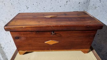 Vintage Small Handmade Wooden Storage Chest With Key