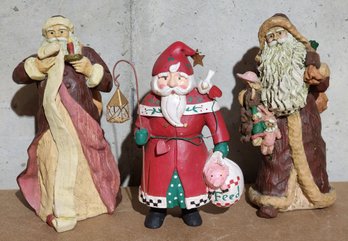 (3) Wooden Style Santa Claus Christmas Figures