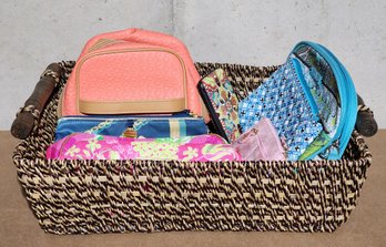 ASSORTMENT Of Ladies Makeup Style Bags And Woven Basket With Handles