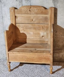 Vintage Handmade Wooden Highback Bench Chair With Storage