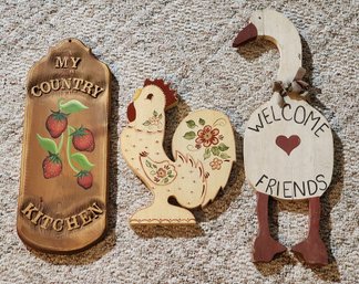 (3) Wooden Country Theme Home Decor Selections