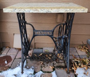 Antique SINGER Sewing Machine Base With Marble Top Accent