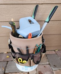 Bucket Caddy Organzier With Variety Of Garden Tools