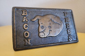 Vintage Bacon Press Tool With Wooden Handle