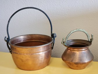 (2) Vintage Copper Bucket Vessels