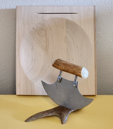 Vintage Alaskan ULU Style Chopping Knife And Board