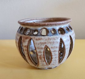 Vintage Handmade Signed Ceramic Pottery Candle Accent Vessel