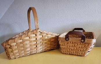 (2) Vintage Woven Baskets With Handles