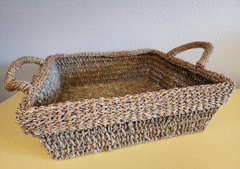 Vintage Woven Square Form Basket With Handles