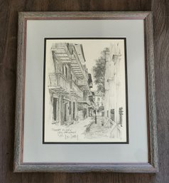 Vintage Fine Art Pencil Framed Illustration Don Davey PIRATES ISLAND New Orleans