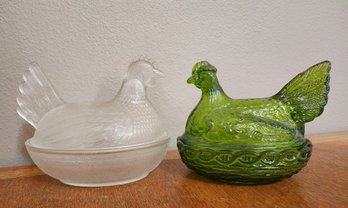 (2) Glass Rooster Theme Candy Covered Dishes