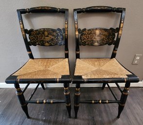 Pair Of Hitchcock Style Desk Chairs Black And Gold