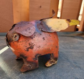 Vintage Folk Art Handmade Metal Pig Sculpture