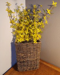 Vintage Woven Basket With Artificial Floral Arrangement