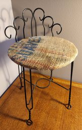 Vintage Metal Frame Chair With Burlap Covered Insert