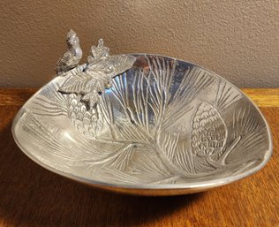 Vintage Pewter Bird Theme Dish