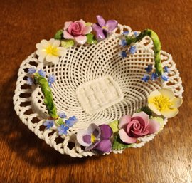 Vintage Bone China Made In England Lattice Decor Basket