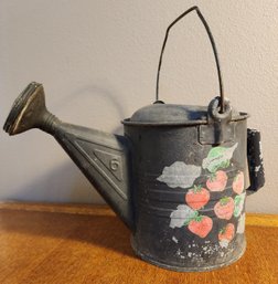 Vintage Metal Watering Can With Handpainted Strawberry Accent