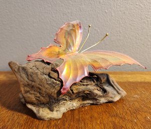 Vintage Metal Butterfly On Wooden Base