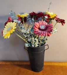 Metal Vase With Artificial Floral Arrangement