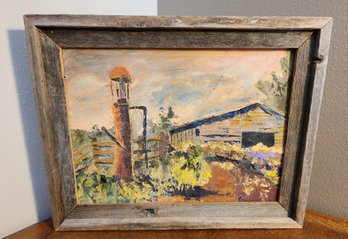 Vintage Fine Art Oil Painting Country Scene With Wood Frame