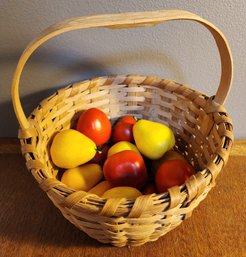 Large Woven Basket With Assortment Of Faux Fruit