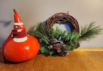 Vintage Christmas Wreath And Gourd Style Christmas Figure