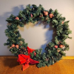 Vintage Christmas Wreath With Red Bow