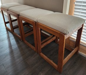 Set Of (4) Wooden Base Stools With Padded Cushions