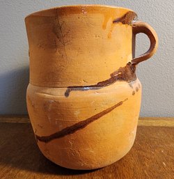 Vintage Handmade Clay Vessel With Finger Handle