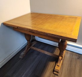 Vintage Wooden Dining Table With Side Slide-out Extensions