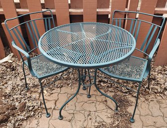 Outdoor GREEN Metal Patio Table And (2) Chairs