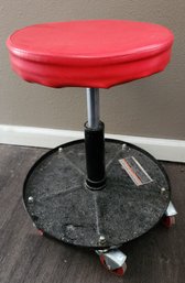 Red Padded Stool With Wheels