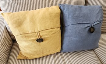 (2) Button Accent Fabric Throw Pillows