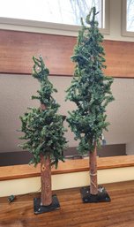 (2) Vintage Christmas Trees With Metal Base Plate