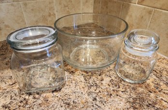 Assortment Of Glass Storage Canisters And Bowl