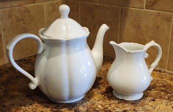 White Ceramic Teapot And Creamer Set