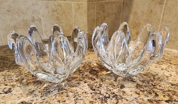 (2) Vannes Crystal France Le Chatel Fingers Freeform Crystal Art Glass Bowls