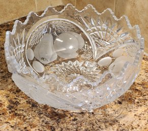 Large French Tazza Etched Crystal Fruit Dish