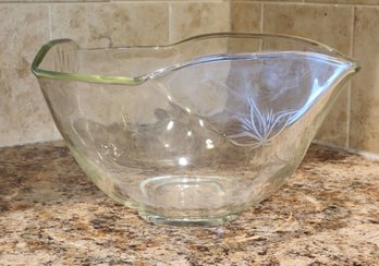 Vintage Art Etched Glass Pasta Serving Bowl