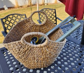 Assortment Of Lawn And Garden Care Accessories With Woven Basket