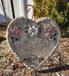 Cement Memorial Heart With Metal Stand